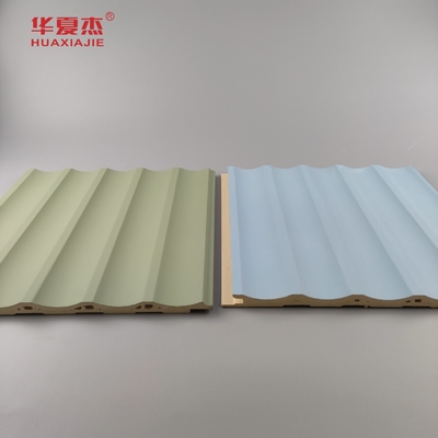 Laminasyonlu Wpc Duvar Paneli Fluted Pvc Panel Yeşil Mavi Bina Dekorasyonu