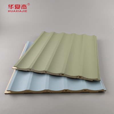 Laminasyonlu Wpc Duvar Paneli Fluted Pvc Panel Yeşil Mavi Bina Dekorasyonu