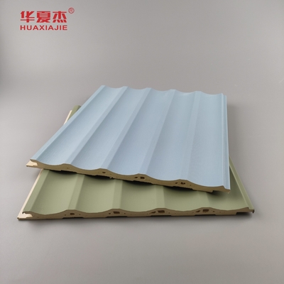 Laminasyonlu Wpc Duvar Paneli Fluted Pvc Panel Yeşil Mavi Bina Dekorasyonu